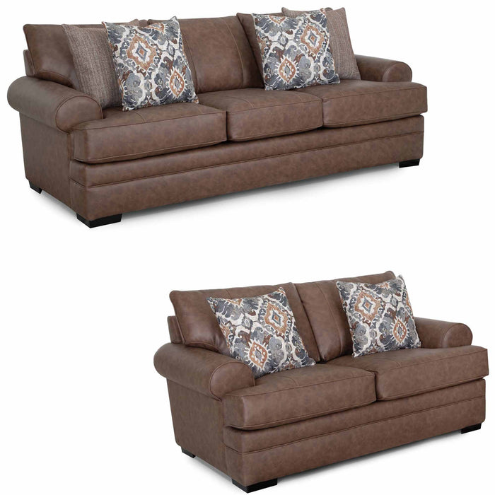 Franklin Furniture - 832 Langston 2 Piece Sofa Set in Duvall Vintage Brown - 83240-83220