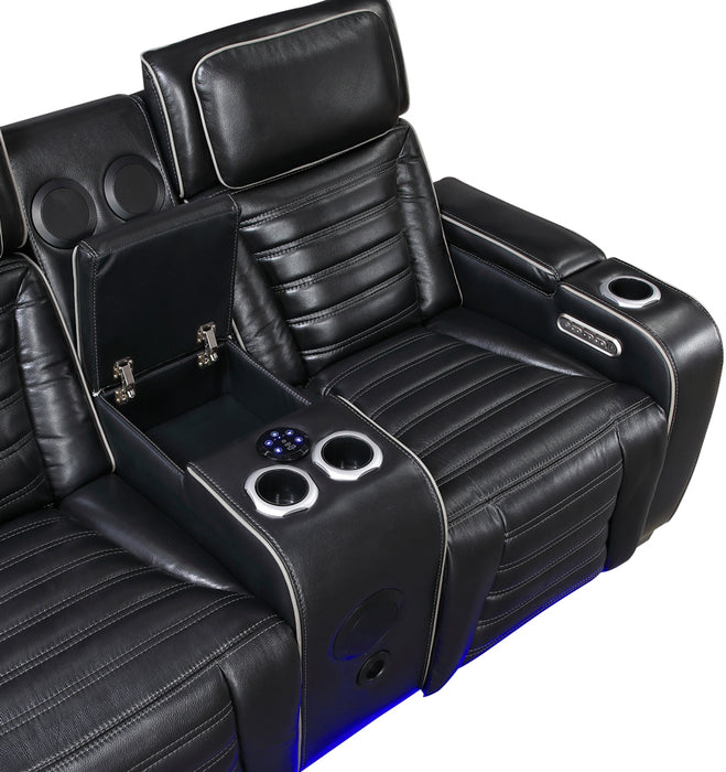 Homelegance - Cyber Power Reclining Console Loveseat in Black - 8344BLK-2PWHM - GreatFurnitureDeal