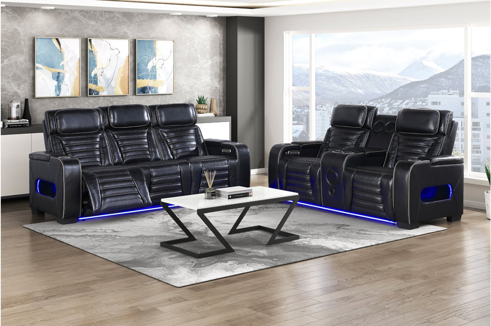 Homelegance - Cyber 2 Piece Power Reclining Sofa Set in Black - 8344BLK*2PWHM - GreatFurnitureDeal