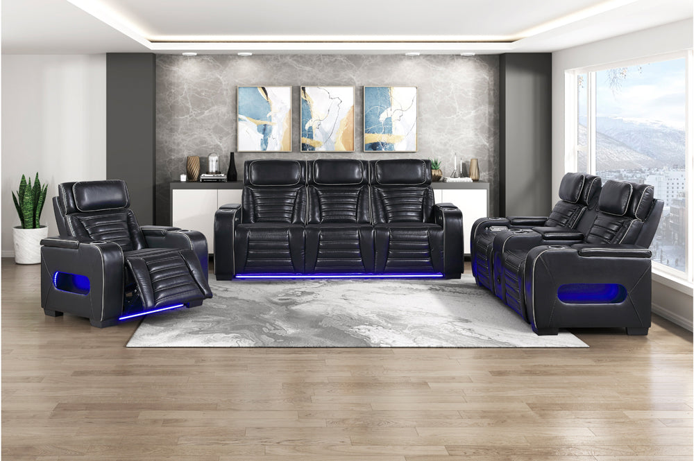 Homelegance - Cyber Power Reclining Sofa in Black - 8344BLK-3PWHM - GreatFurnitureDeal