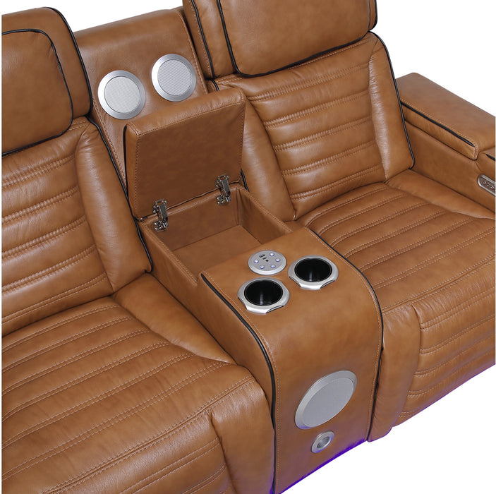 Homelegance - Cyber Power Reclining Console Loveseat in Brown - 8344BRW-2PWHM - GreatFurnitureDeal