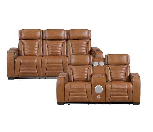 Homelegance - Cyber Power Reclining Console Loveseat in Brown - 8344BRW-2PWHM - GreatFurnitureDeal
