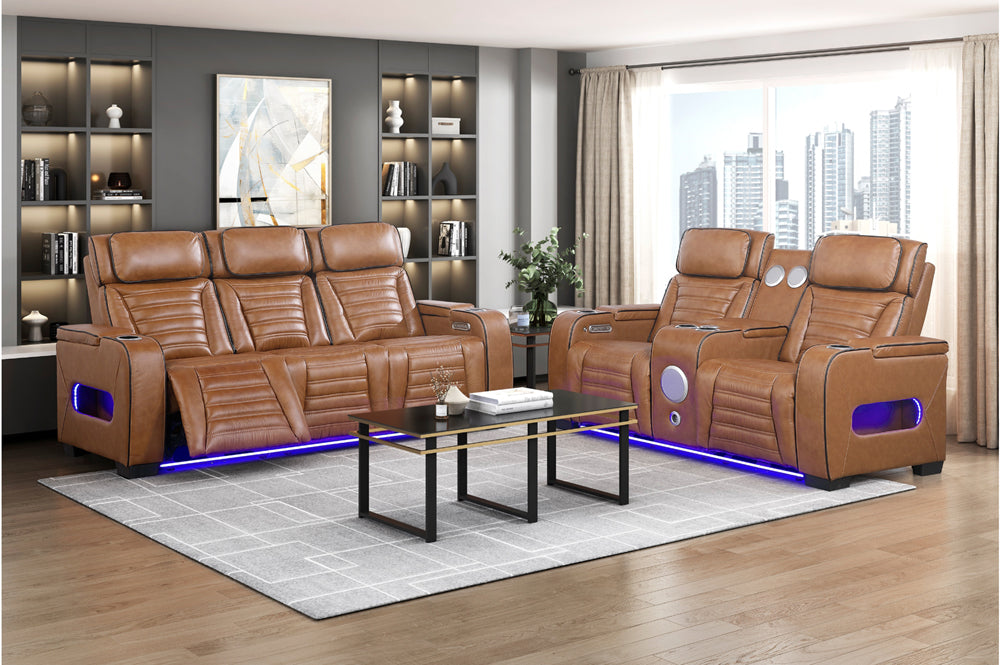 Homelegance - Cyber Power Reclining Console Loveseat in Brown - 8344BRW-2PWHM - GreatFurnitureDeal