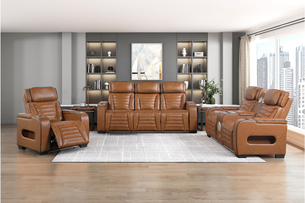 Homelegance - Cyber Power Reclining Console Loveseat in Brown - 8344BRW-2PWHM - GreatFurnitureDeal