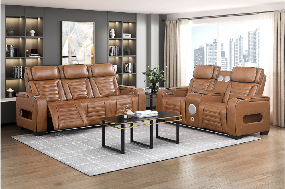 Homelegance - Cyber Power Reclining Console Loveseat in Brown - 8344BRW-2PWHM - GreatFurnitureDeal