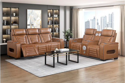 Homelegance - Cyber Power Reclining Console Loveseat in Brown - 8344BRW-2PWHM - GreatFurnitureDeal