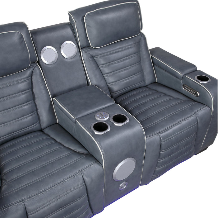 Homelegance - Cyber Power Reclining Console Loveseat in Blue - 8344BUE-2PWHM - GreatFurnitureDeal