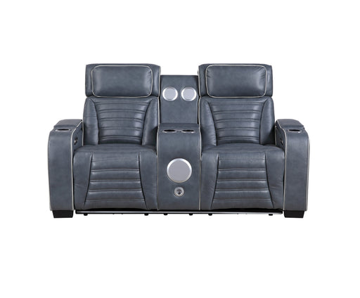 Homelegance - Cyber Power Reclining Console Loveseat in Blue - 8344BUE-2PWHM - GreatFurnitureDeal