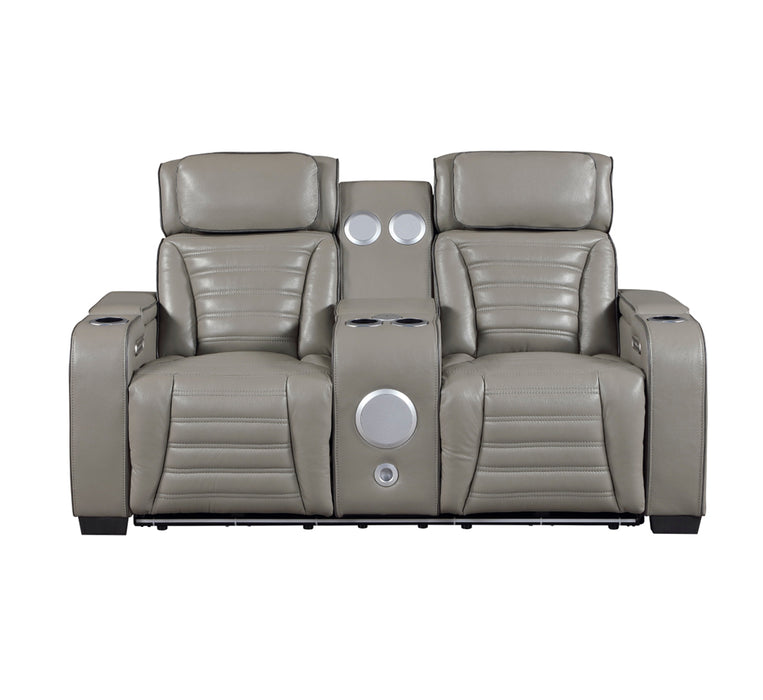Homelegance - Cyber Power Reclining Console Loveseat in Gray - 8344GRY-2PWHM - GreatFurnitureDeal