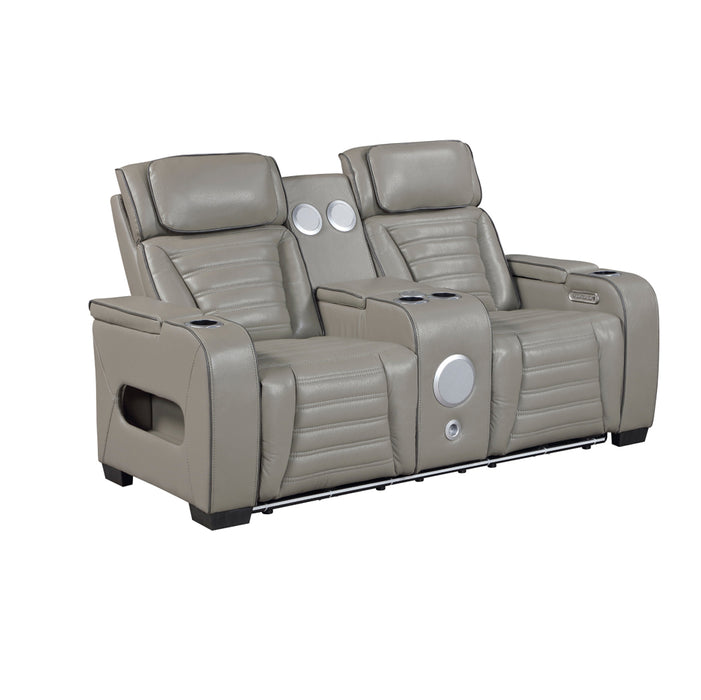 Homelegance - Cyber Power Reclining Console Loveseat in Gray - 8344GRY-2PWHM - GreatFurnitureDeal