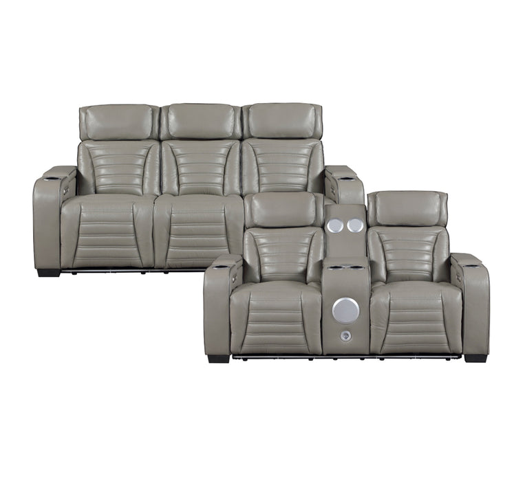 Homelegance - Cyber 2 Piece Power Reclining Sofa Set in Gray - 8344GRY*2PWHM - GreatFurnitureDeal