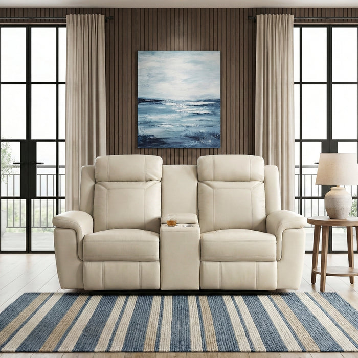 Homelegance - Nest Double Reclining Loveseat with Center Console and Receptacles in Beige - 8379BEG-2 - GreatFurnitureDeal