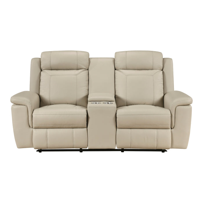 Homelegance - Nest Double Reclining Loveseat with Center Console and Receptacles in Beige - 8379BEG-2 - GreatFurnitureDeal