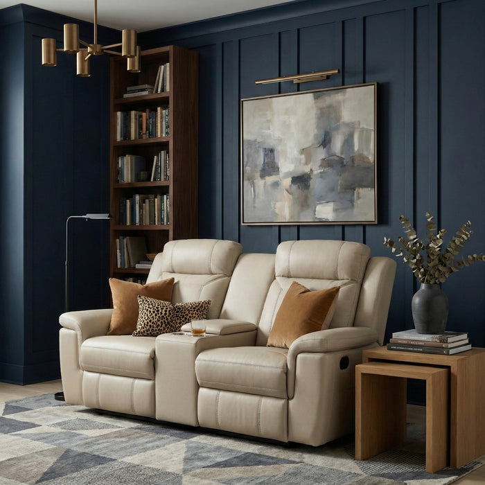 Homelegance - Nest Double Reclining Loveseat with Center Console and Receptacles in Beige - 8379BEG-2 - GreatFurnitureDeal