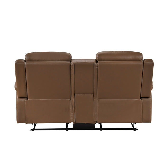 Homelegance - Nest Double Reclining Loveseat with Center Console and Receptacles in Camel - 8379TBR-2 - GreatFurnitureDeal