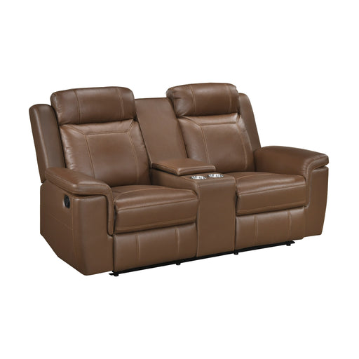 Homelegance - Nest Double Reclining Loveseat with Center Console and Receptacles in Camel - 8379TBR-2 - GreatFurnitureDeal