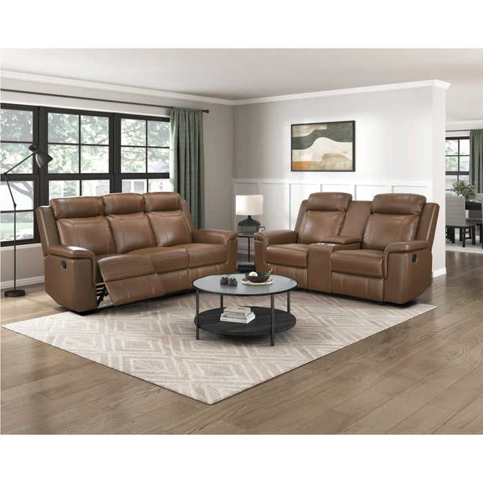 Homelegance - Nest Double Reclining Loveseat with Center Console and Receptacles in Camel - 8379TBR-2 - GreatFurnitureDeal