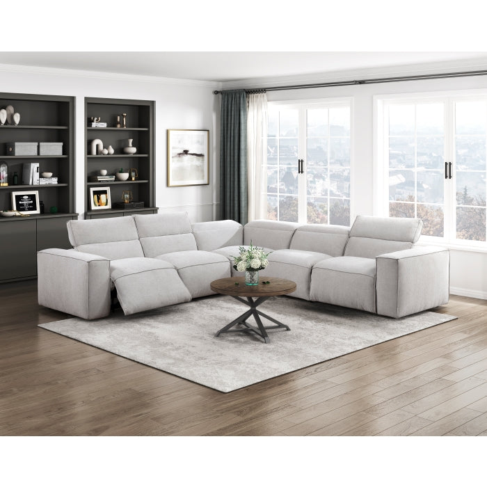 Homelegance - Phoebe 5 Piece Modular Power Reclining Sectional in Light Gray - 8414GRY*5LRRRPWH - GreatFurnitureDeal