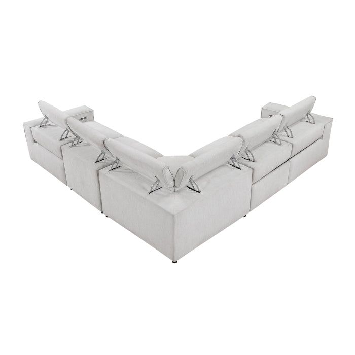 Homelegance - Phoebe 5 Piece Modular Power Reclining Sectional in Light Gray - 8414GRY*5LRRRPWH - GreatFurnitureDeal