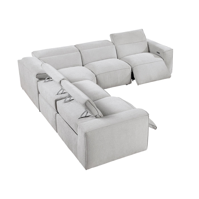 Homelegance - Phoebe 5 Piece Modular Power Reclining Sectional in Light Gray - 8414GRY*5LRRRPWH - GreatFurnitureDeal