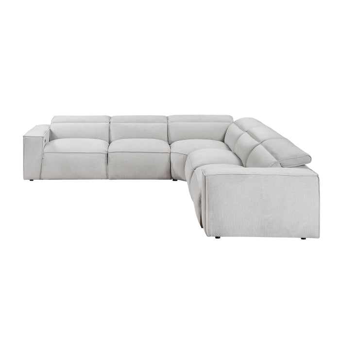 Homelegance - Phoebe 5 Piece Modular Power Reclining Sectional in Light Gray - 8414GRY*5LRRRPWH - GreatFurnitureDeal