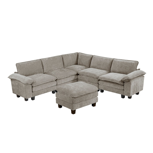 Homelegance - Dublin 6 Piece Modular Sectional with Ottoman in Dark Pewter - 8450PWT*64ACCROT - GreatFurnitureDeal