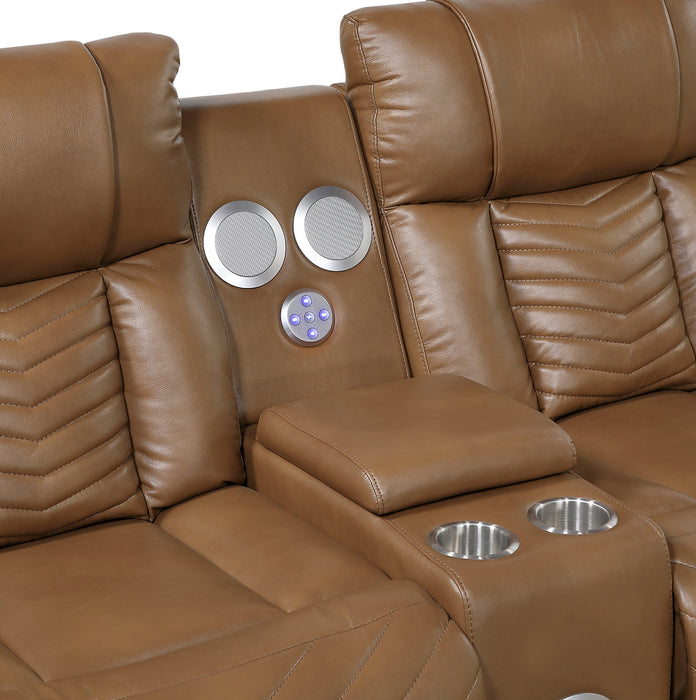 Homelegance - Huron 3 Piece Power Reclining Living Room Set with LED & Charging Ports in Brown - 8457BRW*3PW - GreatFurnitureDeal