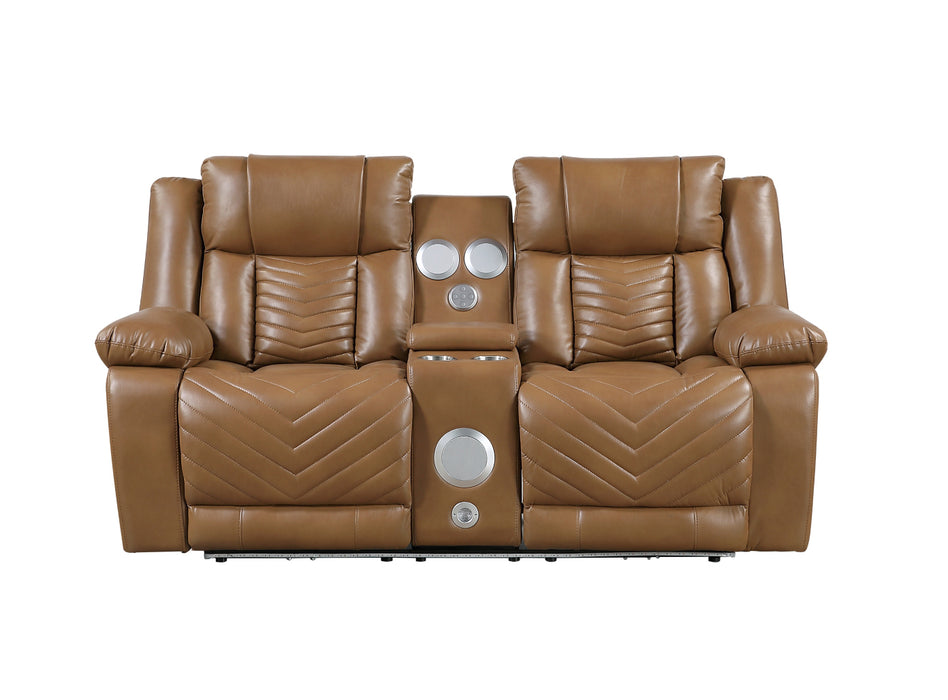 Homelegance - Huron 2 Piece Power Reclining Sofa Set with LED & Charging Ports in Brown - 8457BRW*2PW - GreatFurnitureDeal