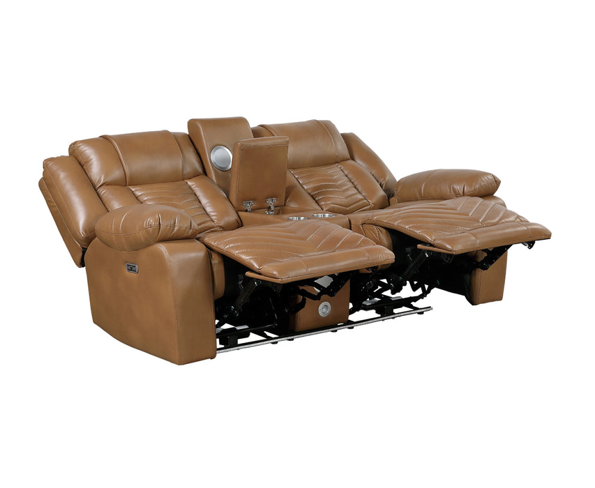 Homelegance - Huron 2 Piece Power Reclining Sofa Set with LED & Charging Ports in Brown - 8457BRW*2PW - GreatFurnitureDeal