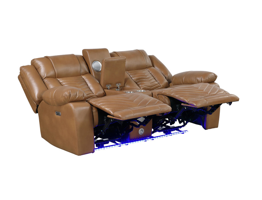 Homelegance - Huron 3 Piece Power Reclining Living Room Set with LED & Charging Ports in Brown - 8457BRW*3PW - GreatFurnitureDeal