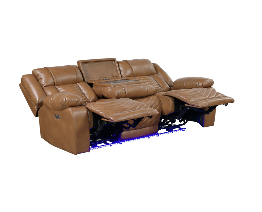 Homelegance - Huron 3 Piece Power Reclining Living Room Set with LED & Charging Ports in Brown - 8457BRW*3PW