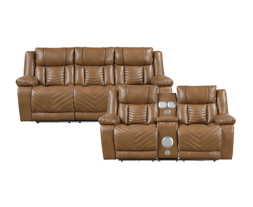 Homelegance - Huron 3 Piece Power Reclining Living Room Set with LED & Charging Ports in Brown - 8457BRW*3PW