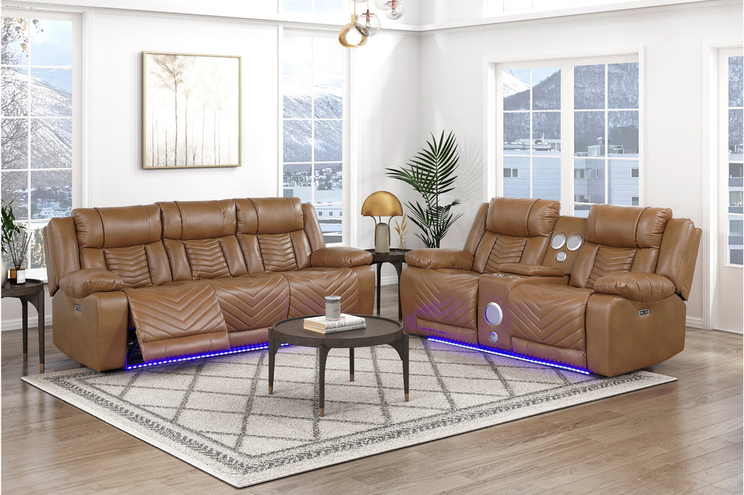 Homelegance - Huron 2 Piece Power Reclining Sofa Set with LED & Charging Ports in Brown - 8457BRW*2PW - GreatFurnitureDeal