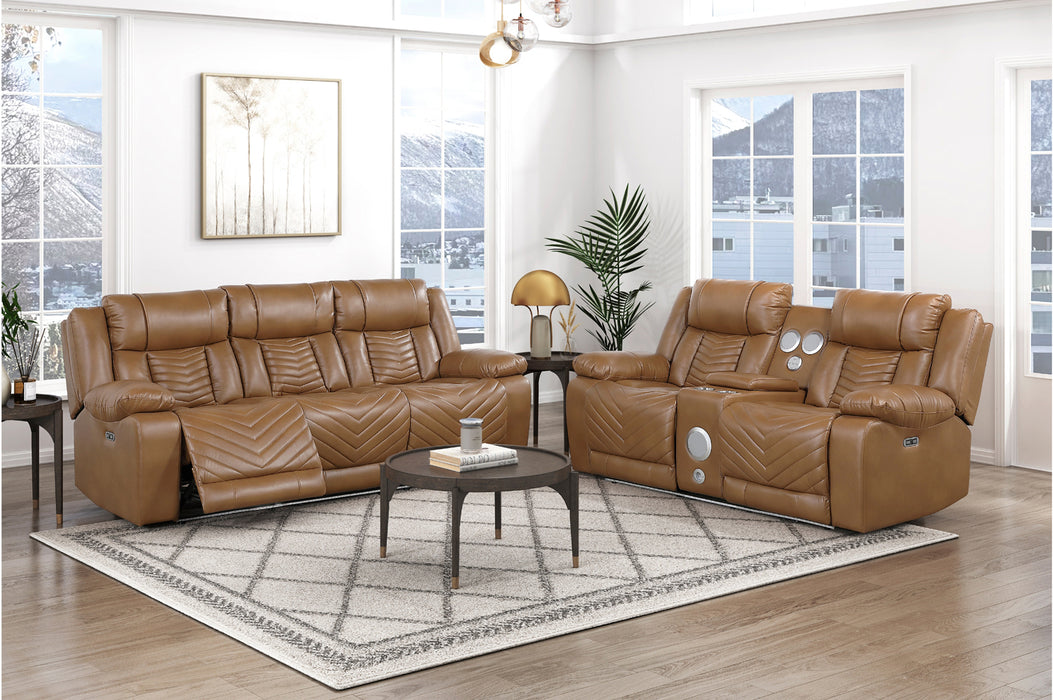 Homelegance - Huron 3 Piece Power Reclining Living Room Set with LED & Charging Ports in Brown - 8457BRW*3PW - GreatFurnitureDeal