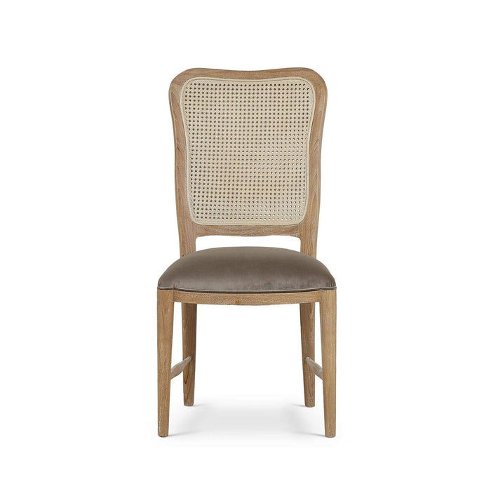 Bramble - Laurna Teak Dining Chair in Teak White Wash w/ Seat in Espresso Brown Velvet Fabric & Sandbar Rattan Back (Set of 2) - 85047TWWLL275RSNB---