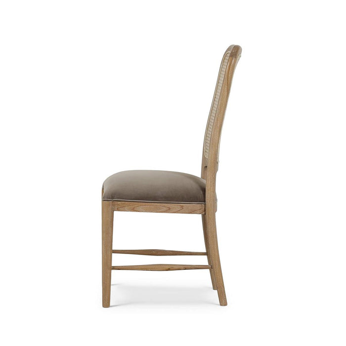 Bramble - Laurna Teak Dining Chair in Teak White Wash w/ Seat in Espresso Brown Velvet Fabric & Sandbar Rattan Back (Set of 2) - 85047TWWLL275RSNB---