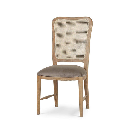 Bramble - Laurna Teak Dining Chair in Teak White Wash w/ Seat in Espresso Brown Velvet Fabric & Sandbar Rattan Back (Set of 2) - 85047TWWLL275RSNB--- - GreatFurnitureDeal