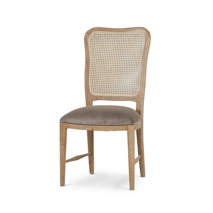 Bramble - Laurna Teak Dining Chair in Teak White Wash w/ Seat in Espresso Brown Velvet Fabric & Sandbar Rattan Back (Set of 2) - 85047TWWLL275RSNB---