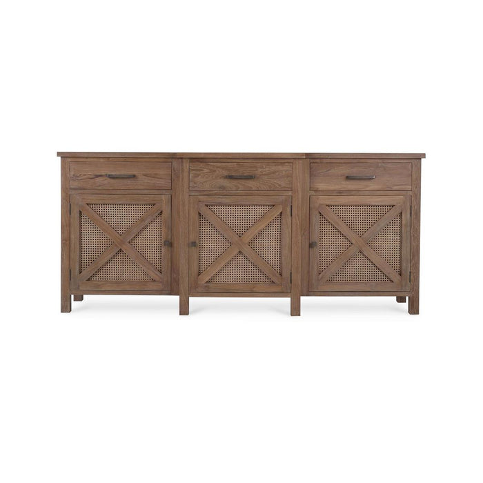 Bramble - Silvia Reclaimed Teak 3 Door Sideboard in Teak Straw Wash w/ Rattan Natural Door Panels - 85054TSW-RNAT---