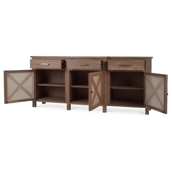 Bramble - Silvia Reclaimed Teak 3 Door Sideboard in Teak Straw Wash w/ Rattan Natural Door Panels - 85054TSW-RNAT---