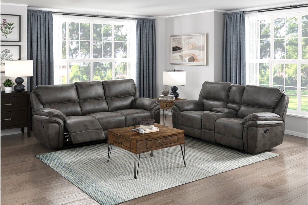 Homelegance - Proctor 3 Piece Power Double Reclining Living Room Set in Gray - 8517BRW*3PW - GreatFurnitureDeal