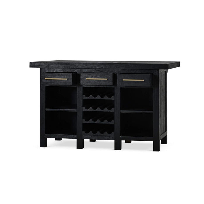 Bramble - Tuscan Rustic Distressed Bar w/ 3 Drawers & Wine Racks - Teak - BR-85252