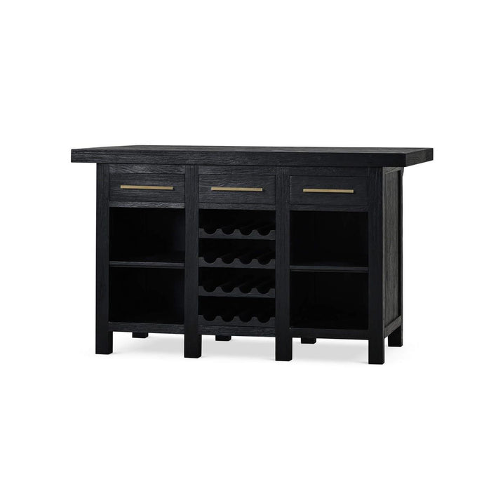Bramble - Tuscan Rustic Distressed Bar w/ 3 Drawers & Wine Racks - Teak - BR-85252