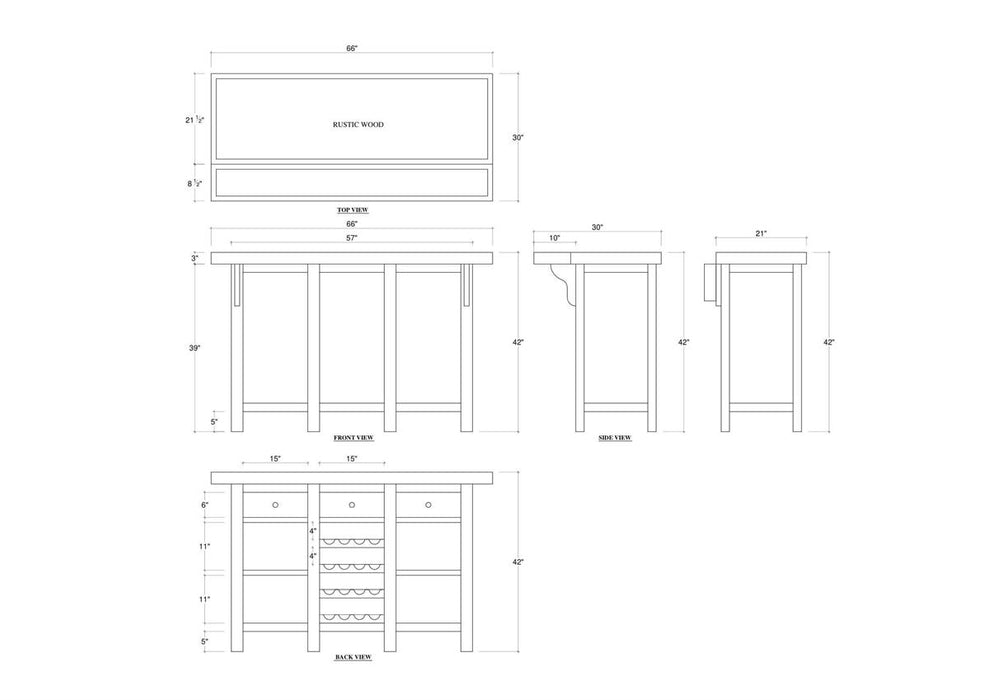 Bramble - Tuscan Rustic Distressed Bar w/ 3 Drawers & Wine Racks - Teak - BR-85252