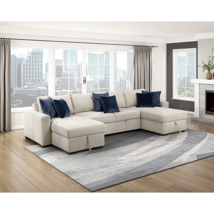 Homelegance - Isla 3 Piece Sectional with Reversible Chaises, Pull-out Bed and Hidden Storage, Click Motion Back in Beige - 8548BE*42VC2ACLA - GreatFurnitureDeal