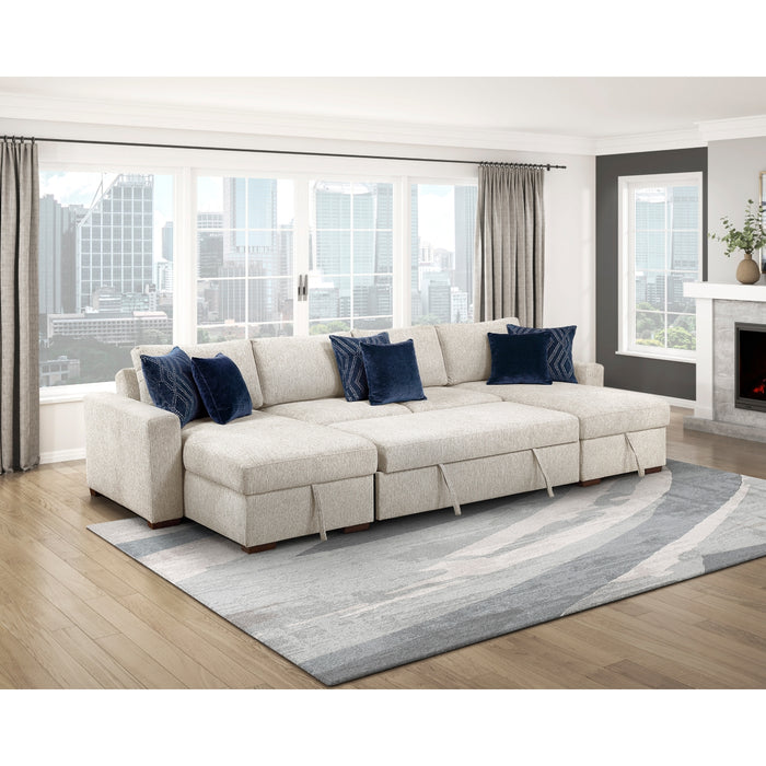 Homelegance - Isla 3 Piece Sectional with Reversible Chaises, Pull-out Bed and Hidden Storage, Click Motion Back in Beige - 8548BE*42VC2ACLA - GreatFurnitureDeal