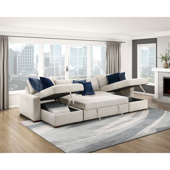 Homelegance - Isla 3 Piece Sectional with Reversible Chaises, Pull-out Bed and Hidden Storage, Click Motion Back in Beige - 8548BE*42VC2ACLA - GreatFurnitureDeal