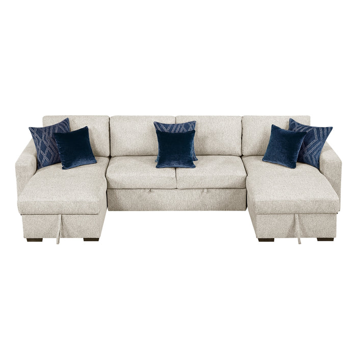 Homelegance - Isla 3 Piece Sectional with Reversible Chaises, Pull-out Bed and Hidden Storage, Click Motion Back in Beige - 8548BE*42VC2ACLA - GreatFurnitureDeal