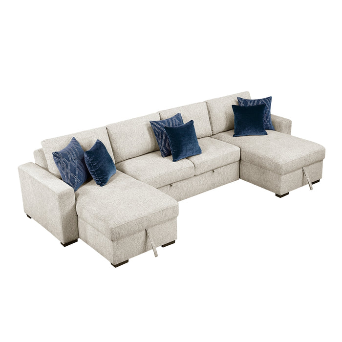 Homelegance - Isla 3 Piece Sectional with Reversible Chaises, Pull-out Bed and Hidden Storage, Click Motion Back in Beige - 8548BE*42VC2ACLA - GreatFurnitureDeal