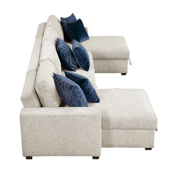 Homelegance - Isla 3 Piece Sectional with Reversible Chaises, Pull-out Bed and Hidden Storage, Click Motion Back in Beige - 8548BE*42VC2ACLA - GreatFurnitureDeal